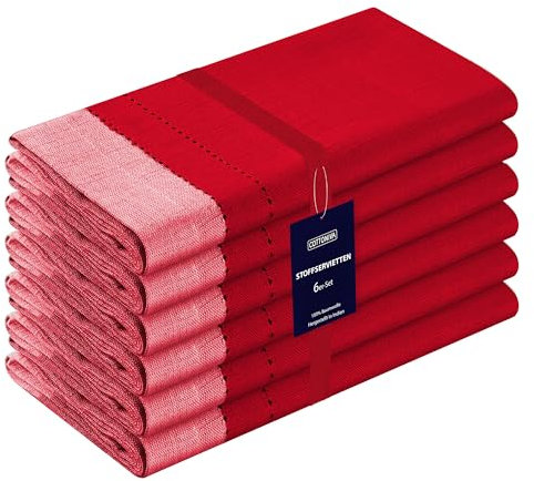 Cottoniva 6er-Set Stoffservietten mit Hohlsaum - Für Familienessen, Feste, Partys & den täglichen Gebrauch - Weich Gemütlich Maschinenwaschbar 100% Baumwolle Servietten 50x50 cm Rot
