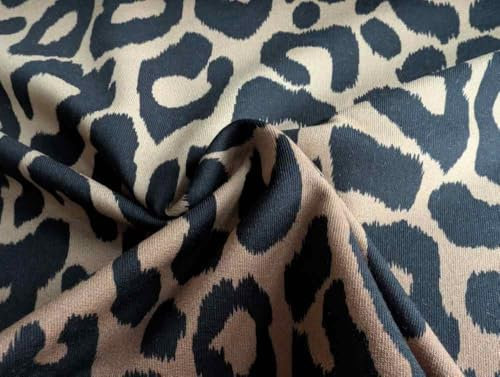 French Terry, Leo Musterung Beige/Schwarz Meterware, 50 cm