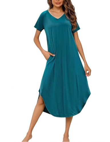 Marvmys Chemise de Nuit Femme Coton Manches Courtes Vetements De Nuit Grande Taille Robe de Nuit col V Nuisette Femmes D'été L-4XL