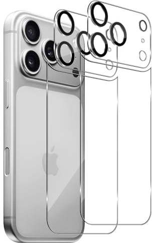 Xunzii Rückseite Schutzfolie für iPhone 17 Pro 6.3, 2 Stück Hinten Schutzglas Glas+2 Stück Kameraschutz, 9H Härte Anti-Kratzen, HD Film Back Schutzglas Rutschfest Folie, [Ultra-Klar]