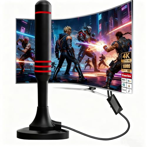 Digital Indoor TV Aerial,HDTV Indoor Aerial with Signal Booster,600 Miles Long Range Digital TV Antenna for Freeview/Smart TV - Supports 4K 1080P HD Channels, with Magnetic Base & 16.5FT Coax Cable