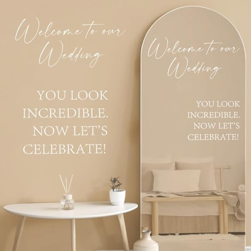 2 Stück Spiegel Aufkleber Hochzeit – „Welcome to Our Wedding“ Schriftzug, Abnehmbare Vinyl Buchstaben Wandaufkleber für Spiegel, Glas & Fenster – Hochzeitsdeko, Just Married Sticker, Deko Dekoration