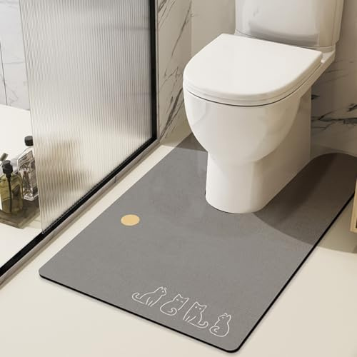 Treer Alfombrillas de Baño Antideslizantes, Diatomita Alfombra WC en Forma de U Secado Rapido, Suave y Absorbente, Lavable para Pedestal de Inodoro (Gris,55x60cm)