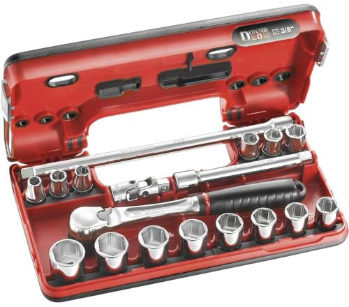 Facom JL.DBOX1 Hexagon Socket Set in Detection Box, 8mm-22mm, 3/8 Square Drive, 18 Pieces