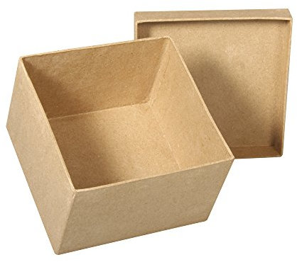 Rayher 71753000 Pappmaché Box, quadratisch, 12,5 x 12,5 x 8 cm, quadratisch, Schachtel mit Deckel, FSC zertifiziert, zum Gestalten und Dekorieren