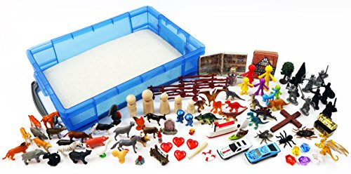 Play Therapy Sand Tray Basic Portable Starter Kit with Tray, Sand, and Miniatures