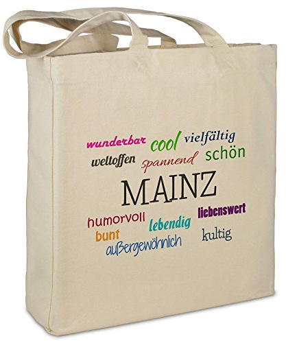 Stofftasche mit Stadt/Ort Mainz - Motiv Positive Eigenschaften - Farbe beige - Stoffbeutel, Jutebeutel, Einkaufstasche, Beutel