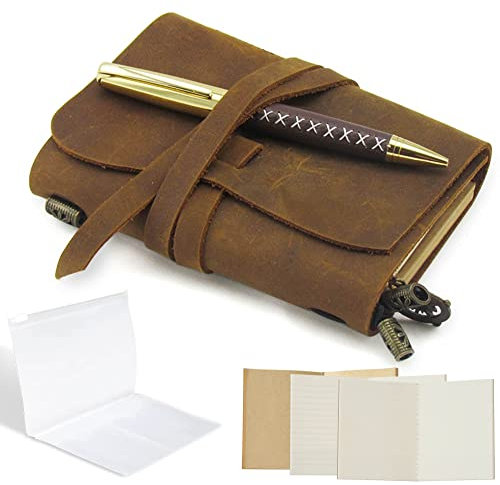 Kleines Reise Notizbuch im Taschenformat, Handgefertigte Reisetagebuch Passgröße Nachfüllbares, Echtes Leder Journal für reisende, Vintage Antike, Geschenk für Männer Frauen, Passport Größe A6 14x11cm