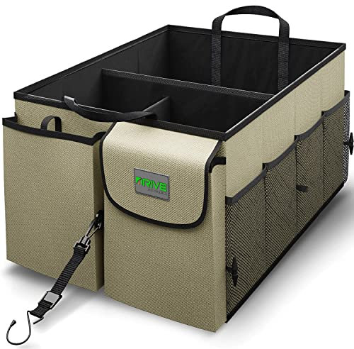 Drive Auto Car Boot Organiser – Robust, Collapsible, Multi-Compartment Car Organiser Box w/Adjustable Straps & Handles - Essential Car Accessories