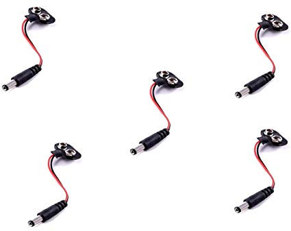 5X Portapilas Batería con Cable Soporte para Pila 9V con Conector DC 5.5x2.1mm