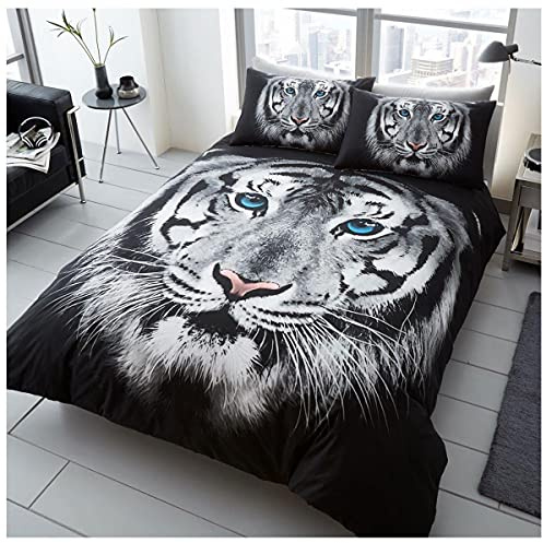 GAVENO CAVAILIA 3D TIGER FACE Set with Duvet Cover and Pillow Case, Polyester-Cotton, WHITE, Double