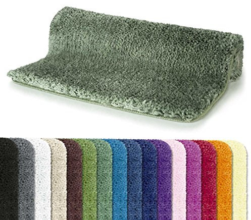 Spirella Badteppich Badematte Duschvorleger Mikrofaser Hochflor | flauschig | rutschhemmend | geeignet für Fußbodenheizung | 80x150 cm | Grün