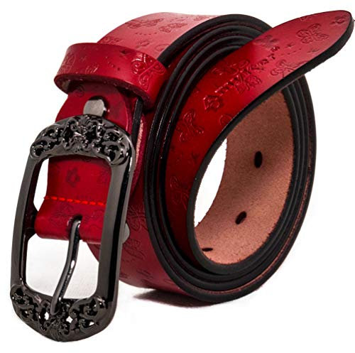 AmyKer Gürtel Damen Vintage ledergürtel Rot Gelb Braun Schwarz Jeansgürtel Geschenkbox Breite 3,3 cm Ak011,Rot,115 cm