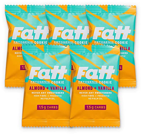 Fatt Keto Butter Cookies - Almond & Vanilla, 5-Pack x 30g - 1.5g Carbs - 100% Natural Keto Snacks with Super Fats - Low Carb, High Fibre, Low Sugar & Sweetener Free Keto Snack