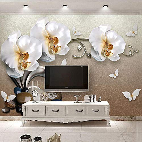 fototapete 3d effekt Blume wand vlies Design Fototapete Tapete bilder moderne dekoration wanddeko Wandbilder 250x175cm Goldene Schmuck Schmetterlings Orchideen Luxusstereoblume