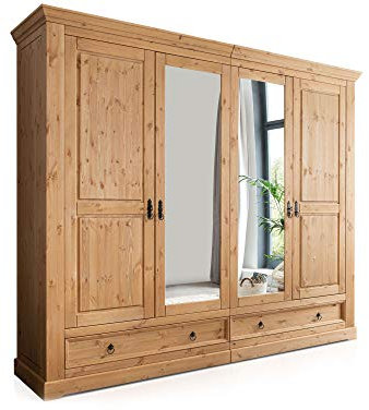 moebel-eins Palermo Kleiderschrank, Material Massivholz, Kiefer eichefarbig gebeizt, 254 cm