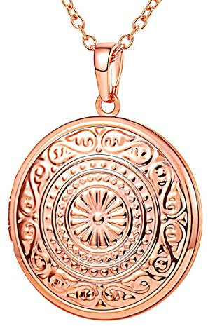 U7 Rosegold Damen Locket Vintage Sonnenblume Halskette Herren Runde Anhänger Medaillon zum Öffnen mit Foto Amulett Freundschaftskette Souvenir Modeschmuck für Jubiläum