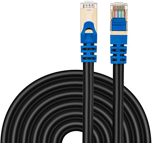 Jelly Tang Outdoor Cat 7 Ethernet Cable 15M,High Speed 26AWG Heavy-Duty Round Networking Cord Patch Cable RJ45 LAN Shielded SSTP Waterproof Direct Burial Cable(50Ft/15M)