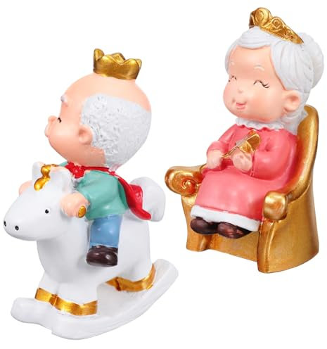 VALICLUD 2st Valentinstag Kuchen Ornamente Großmutter Großvater Jubiläum Tortenaufsatzfiguren Paar Figur Hochzeits-Cartoon-Kuchen-Topper Hochzeitstag Opa Bräutigam Gedenken Marionette Harz