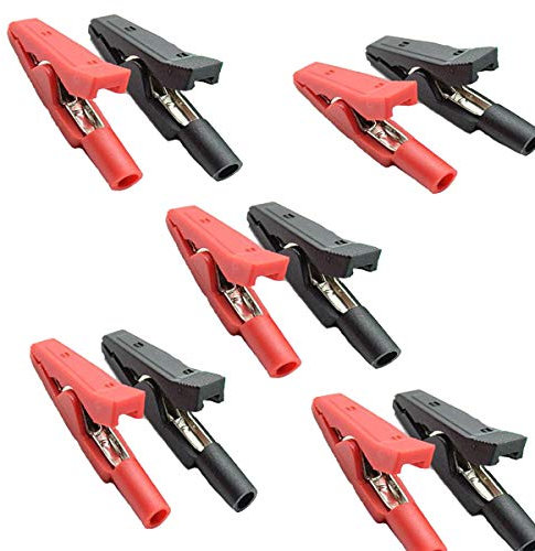 LYLGO Isolierte Mini-Test-Krokodilklemme mit 2 mm Bananenbuchse, rot, schwarz, isolierte Sicherheitsmultimeter, Messleitungen, Krokodilklemmen, Steckverbinder, 10 Stück