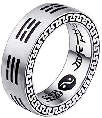 HIJONES Herren Chinesisch Religiös Taoismus Yin-Yang Bagua Ring aus Edelstahl Jahrgang Graviert Silber Größe 65