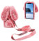 DasKAn 3D Hasenohren Plüsch Hülle für iPhone 5 / 5S / SE 2016 mit Umhängeband, Mädchen Frauen Handmade Glänzend Diamant Weich Warm Kaninchen Flauschig Fell Stoßfest Handy Schutzhülle, Pink