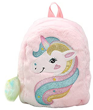 Zukmuk Kleinkind Mädchen Plüsch Rucksack Mini Einhorn Rucksack Kindergartenrucksack Kinderrucksack (Rosa, 21cm*8cm*27cm)