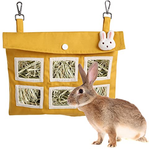 Futterbeutel für Kaninchen, Heu, große Größe, hängender Futtersack für Käfig mit dickem Tuch, Baumwollleinen, Heufütterung, Aufbewahrung mit 6 Löchern für Kaninchen, Meerschweinchen, Chinchilla,