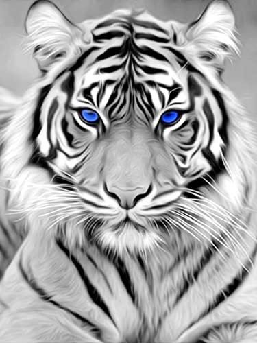 dogmoon Diamond Painting, DIY 5D Tiger Diamant Malerei Kits, 5D Diamant Painting Bilder Full Round Drill Kits, DIY Cross Stickerei Malerei Kits für Home Wall Decor 30x40cm