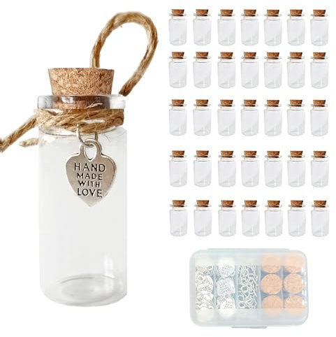 LOYONAL Small Glass Bottles With Cork Stopper - 35Pcs 10ml Mini Cork Bottles - Wishing Bottles Jars - Wedding Favour Glass Craft Bottles