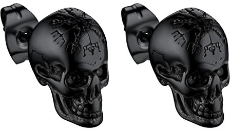 Bandmax Schwarze Totenkopf Kompass Ohrstecker für Herren und Damen - Edelstahl Schädel Ohrringe im Punk Street Style - Schicke Vintage Schmuck Accessoires