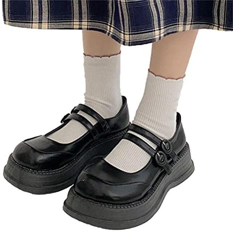 ticticlily Piattaforma delle Donne Mary Janes Scarpe Sweet retrò Gothic Platform Scarpe Chunky Lolita Shoes Scarpe Eleganti in Pelle Verniciata E Nero 38 EU