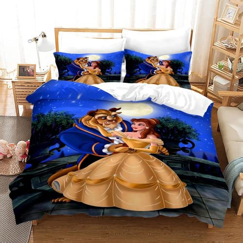 IMSY Prinzessin Bettwäsche Set 135x200 cm Kinder Prinzessin Schön Kinderbettwäsche Bettbezug mit Reißverschluss Kissenbezug 80x80 cm (D,135x200cm+80x80cmx1)