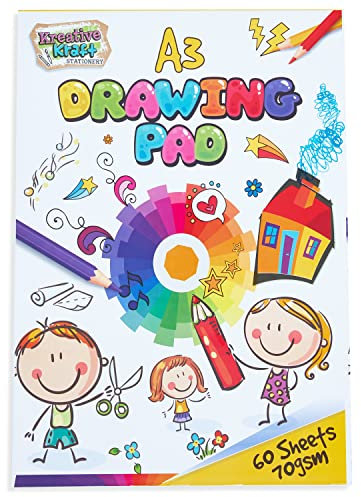 KreativeKraft Zeichenblock A3, DIN A3 Block weißes 70 g/m² Malpapier Kinder 1er, 2er oder 3er-Pack - Art Supplies (1er Pack)
