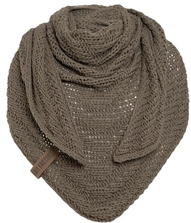 KNIT FACTORY - Dreiecksschal Sally - Damen Strickschal mit Wolle - Grob gestrickten Schal - Hochwertige Qualität - XXL Schal - 220x85 cm - Cappuccino