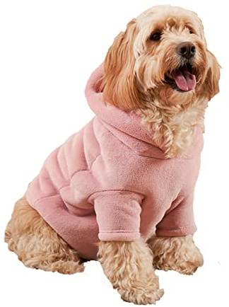 OHS Fleece Dog Hoodie Sherpa Lined Reversible Soft Cosy Easy Care Pet Clothing – Small, Blush Pink