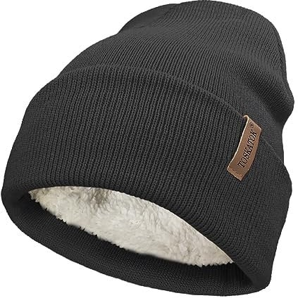 TOSKATOK Damen Herren Unisex Klassische, weiche, warme Winter-Strickmütze mit Bündchen und weichem Thermo-Teddy-Fleece-Futter
