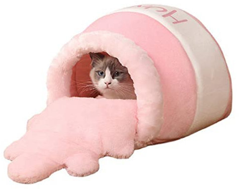 Koomuao Katzenhöhle für den Innenbereich, Korb für kleine Hunde und Katzen, Honigtopf, kreativ, Tiernest, flauschig, mit Kissen, warm, weich, bequem, waschbar (Rosa)