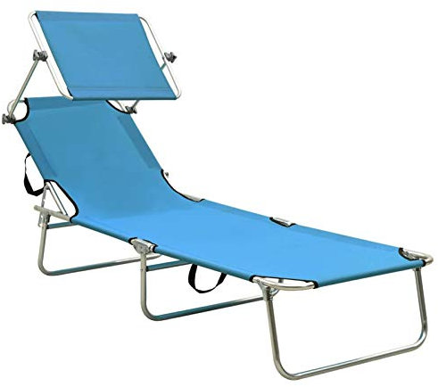 Gecheer Klappbare Sonnenliege mit Dach Gartenliege Strandliege Freizeitliege Gartenmöbel Liege Campingliege Relaxliege Stahl Türkis und Blau