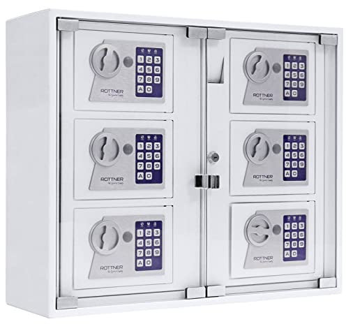 Rottner Schlüsselausgabe Keysystem 6 Outdoor Elektronikschloss weiß Außenmontage Kunststoffscheibe 6 Fächer mit jeweils 2 Notöffnungsschlüsseln Zentralöffnung mit Zylinderschloss
