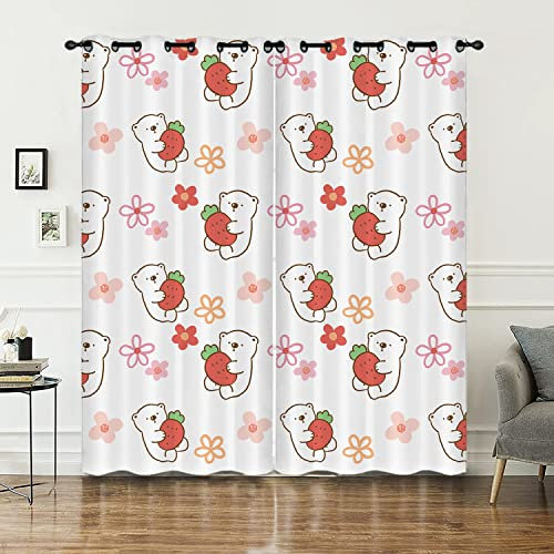 HOSIMA Weiß Einfach Eisbär Erdbeere Vorhänge Blickdicht Gardinen Mit Ösen,2-Set 117x183cm Schön Niedlich Leichte & weiche Verdunklungsvorhänge für Wohnzimmer Kinderzimmer(Eisbär 117x183cm)