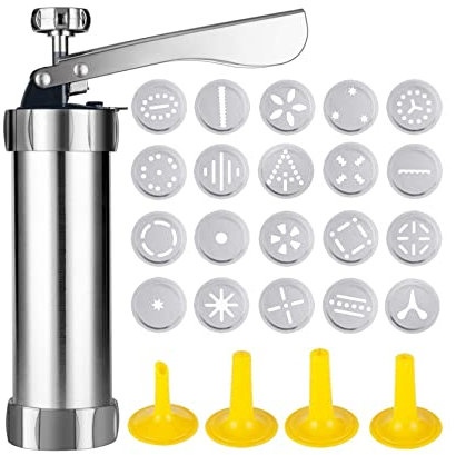 Minghunian Plätzchenpresse, Edelstahl, Spritzguss-Set mit 20 Keksformen-Scheiben und 4 Spritztüllen für DIY-Kekse