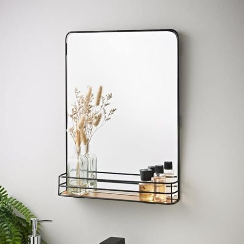 Bathroom Mirror with Shelf, Wall-Mounted Vanity Mirrors with Storage Shelf Frameless Lightweight Mirror, Bathroom Hanging Mirror