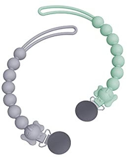 Catenella Ciuccio, 2 Pezzi Portaciuccio in Silicone per Massaggiagengive, Pacifier Clip, Catenella per succhietto, Adatto a Tutti i Ciucci Giocattoli per la Dentizione del Bambino, Stile Elefante