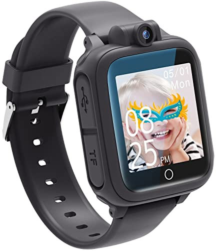 Awatty Montre Intelligente, Jouet Enfant 3 4 5 6 7 8 9 10 11 12 Ans, Caméra Rotative à 90°, 14 Jeux, Montre Connectée Garçon, Jeux Grands Cadeau Fille Garçon (Noir)