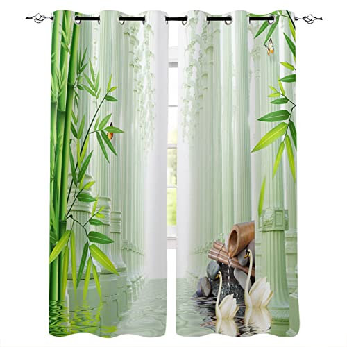 MDKLXIDF Vorhang Bambus Vorhänge Blickdicht mit Ösen 2er Set, Verdunkelungsvorhang Gardinen Polyester für Schlafzimmer Kinderzimmer Wohnzimmer Dekoration - H 138 x B 117 cm
