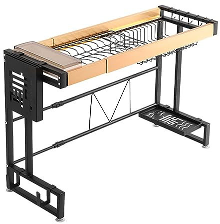 JUSHZ Escurreplatos Sobre Fregadero Escurridor de platos Extensible Para muebles de cocina Retráctil Fuerte Capacidad De Carga (black)