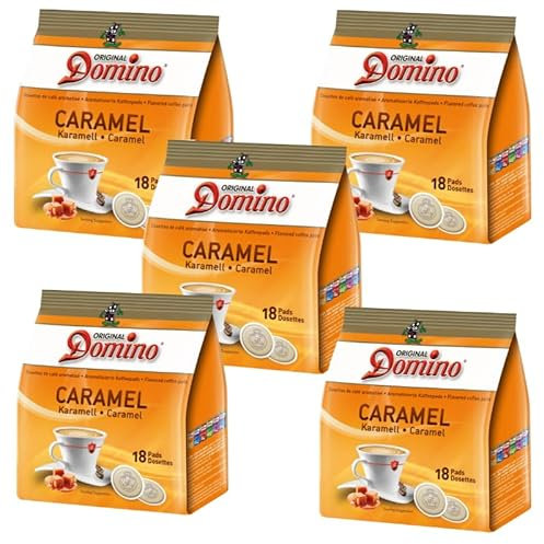 DOMINO Caramel | 5x18 dosettes de café aromatisé au Caramel | COMPATIBLES SENSEO®