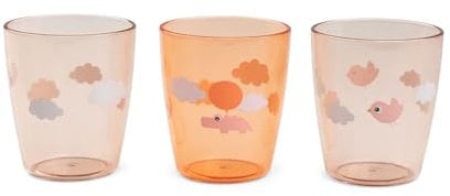 Done by Deer Yummi mini Glas 3-er Pack Happy clouds Papaya (120 ml) - Kinder Trinkbecher - Plastikbecher aus 100% Acryl in Lebensmittelqualität und Spülmaschinenfest - Durchsichtig Kinderbecher