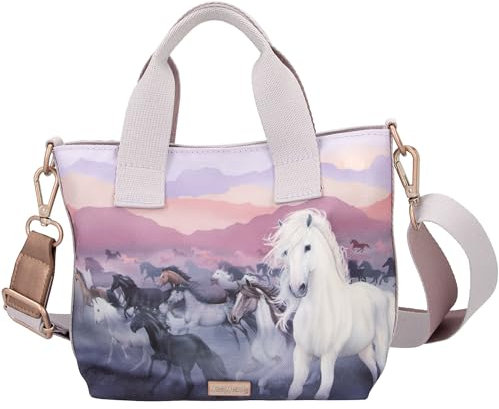Depesche 12513 Miss Melody Night Horses-Mini Shopper con Motivo di Cavalli, Borsa nei Toni del Viola e del Malva con Tracolla Regolabile